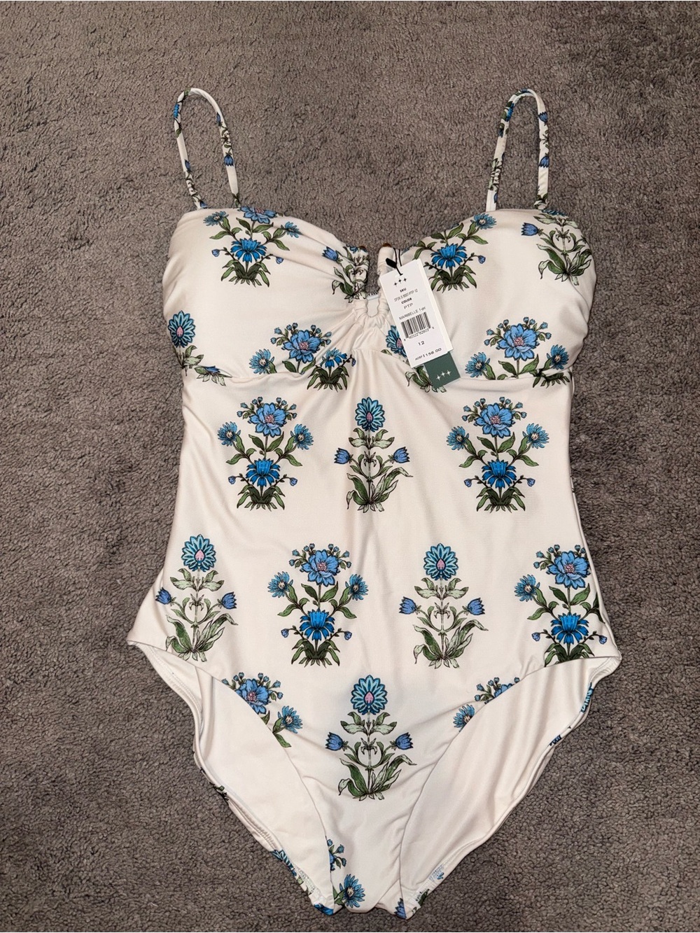 NWT Hermoza White One-Piece Swimsuit with Blue Floral Print